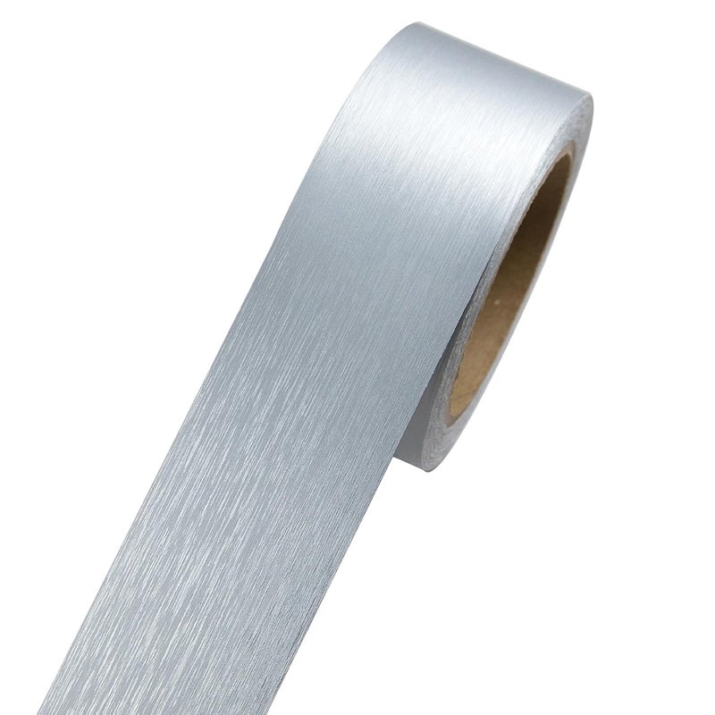 Ruaniao Peel and Stick PVC Self-Adhesive Border Trim, 2 Inch X 39 Ft PVC Baseboard Molding Trim Repair Tape, Brushed Silver Mirror Tape Border for Home Kitchen, Dining Room, Office, Bathroom - Image 1